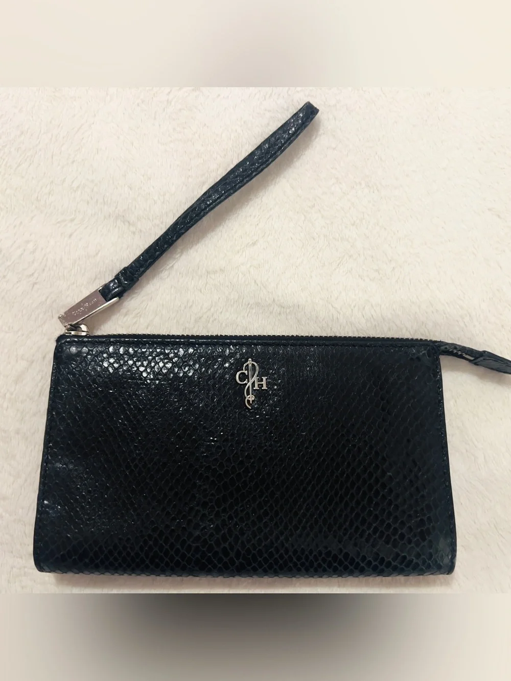 💚 Cole Haan Black Leather Wristlet Silver Hardware🩷